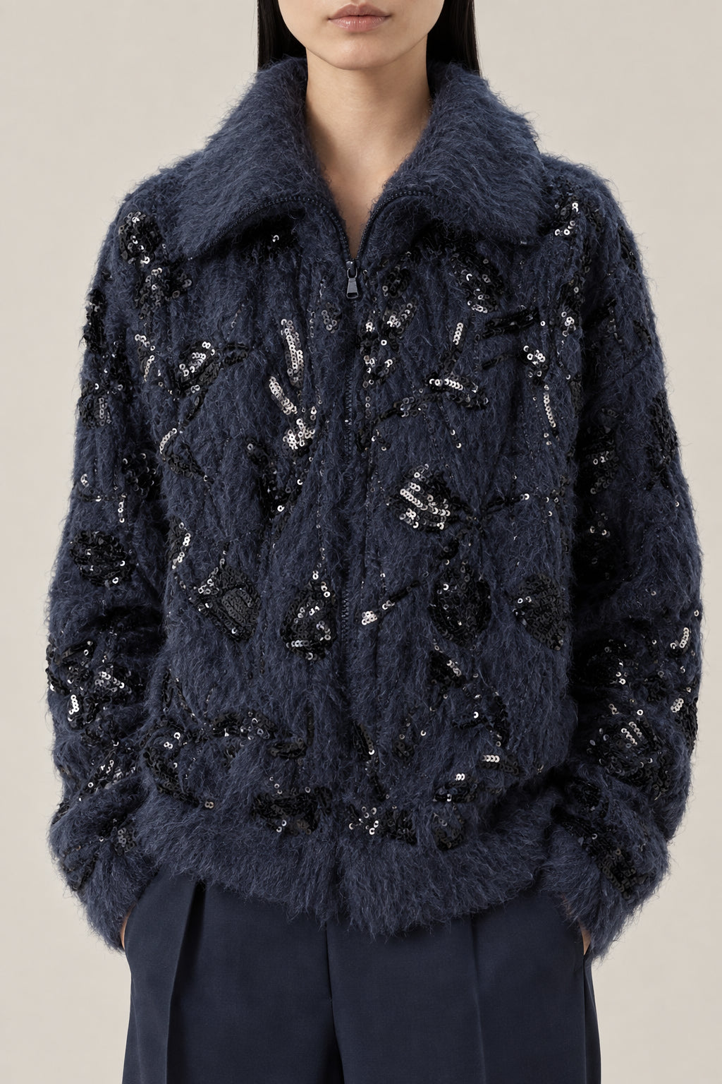 BRUNELLO CUCINELLI WOMEN'S NIGHT SKY WOOL MOHAIR EMBELLISHED SWEATER