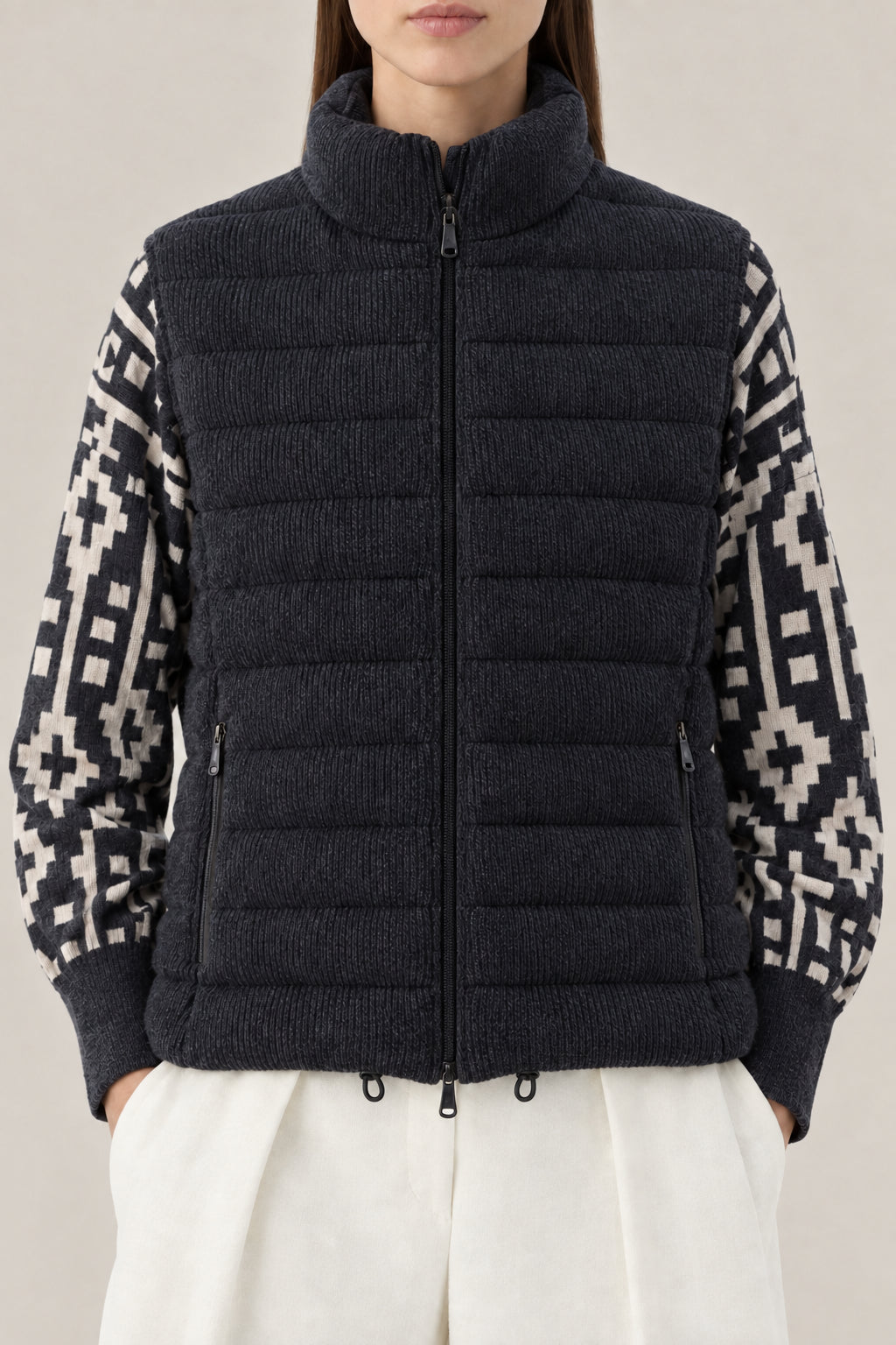 BRUNELLO CUCINELLI WOMEN'S BLACK STONE WOOL QUILTED JACKET