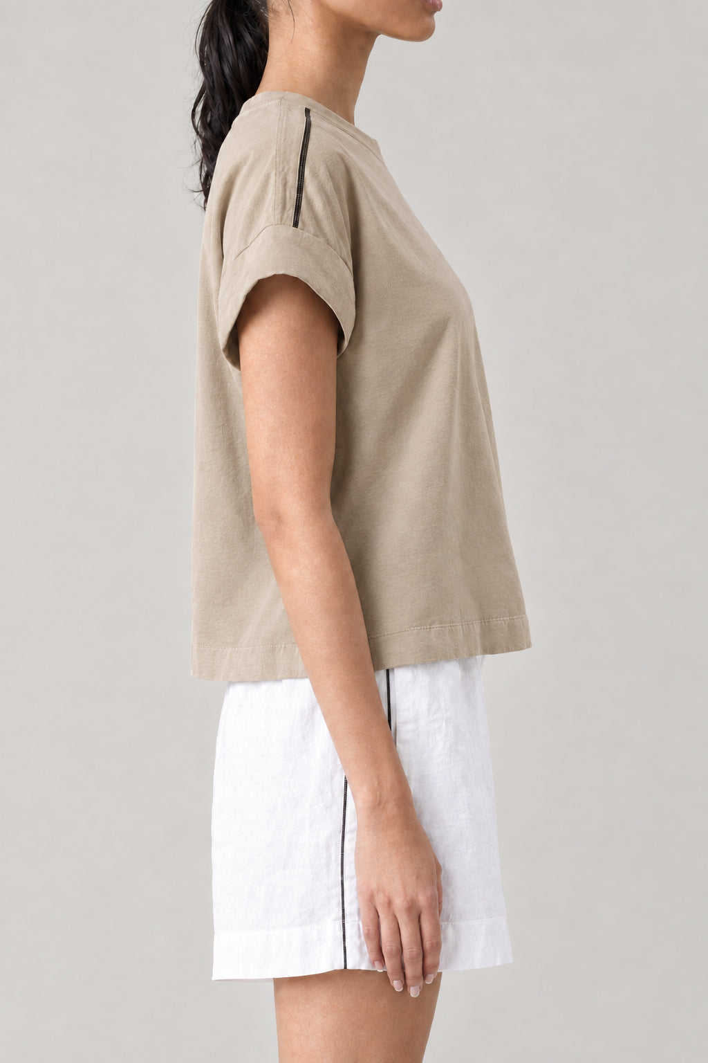 BRUNELLO CUCINELLI WOMEN'S WHEAT STALK SHORT SLEEVE BOXY SHIRT