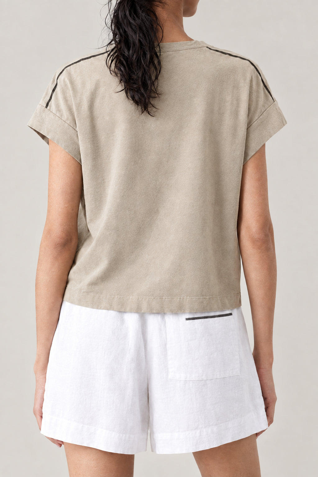 BRUNELLO CUCINELLI WOMEN'S WHEAT STALK SHORT SLEEVE BOXY SHIRT