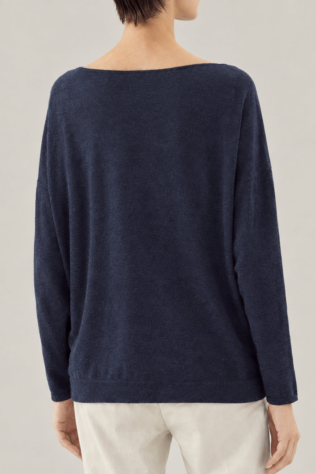 BRUNELLO CUCINELLI WOMEN'S COLD BLUE WOOL SILK BOAT NECK SHIRT