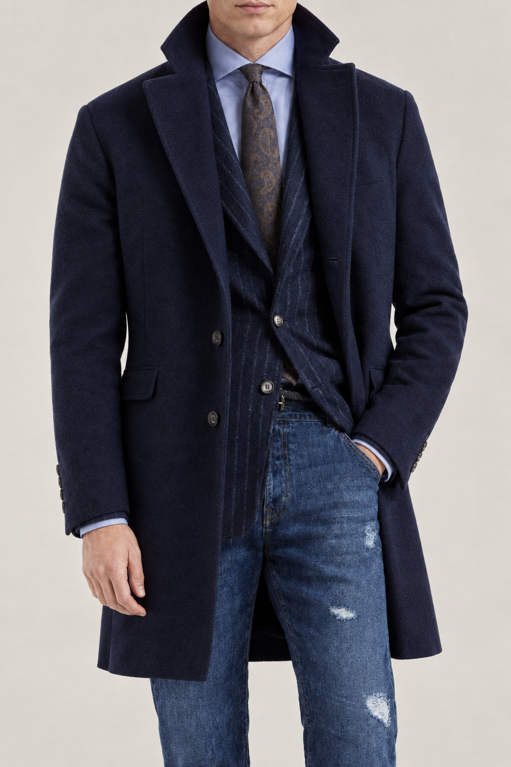 BRUNELLO CUCINELLI MEN'S COBALT BLUE WOOL SINGLE BREASTED JACKET