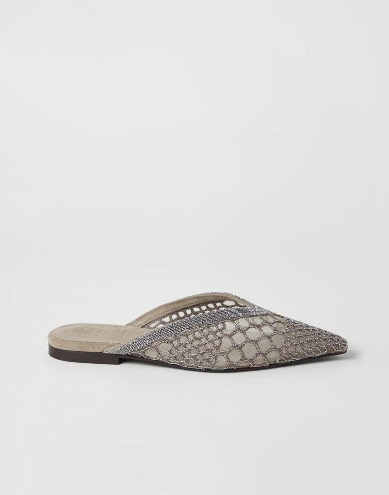 BRUNELLO CUCINELLI WOMEN'S MUD MESH POINTED TOE MULE SHOE