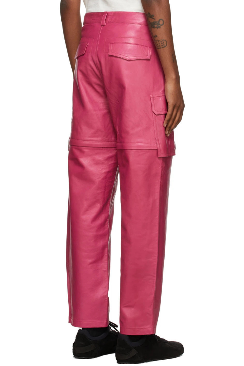 Jacquemus La Montagne ‘Le Pantalon Pêche’ Leather Pants displayed from the back, showcasing the pink lambskin fabric.