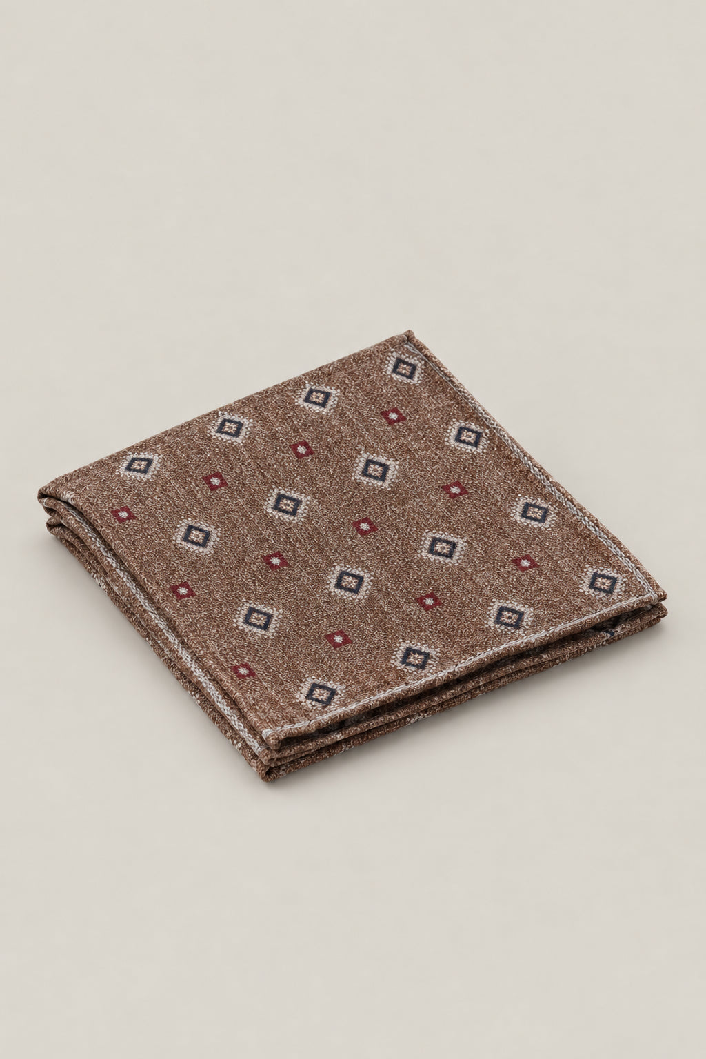 BRUNELLO CUCINELLI MEN'S BROWN RED SILK PATTERNED POCKET SQUARE