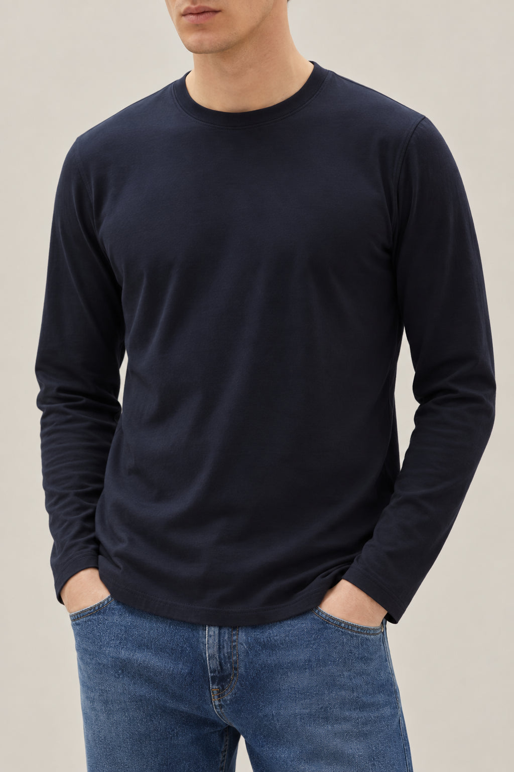 BRUNELLO CUCINELLI MEN'S NAVY LONG SLEEVE COTTON SHIRT