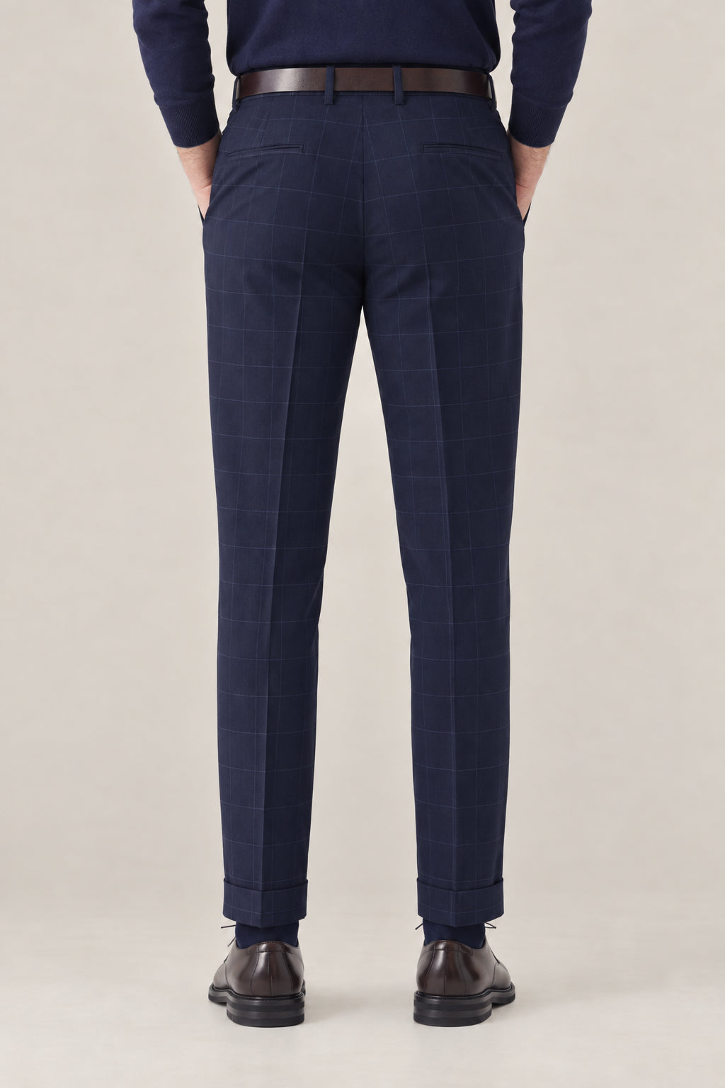 BRUNELLO CUCINELLI MEN'S BLUE WOOL CHECKED TROUSERS