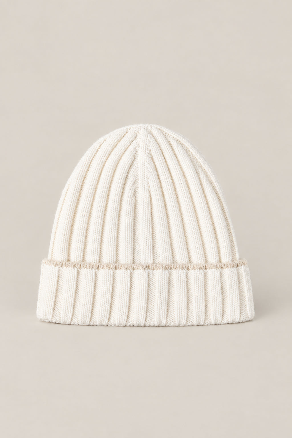 BRUNELLO CUCINELLI MEN'S WHITE RIBBED WOOL KNIT HAT