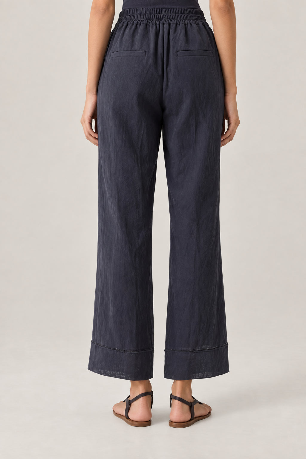BRUNELLO CUCINELLI WOMEN'S COAL WIDE LEG COTTON TROUSERS