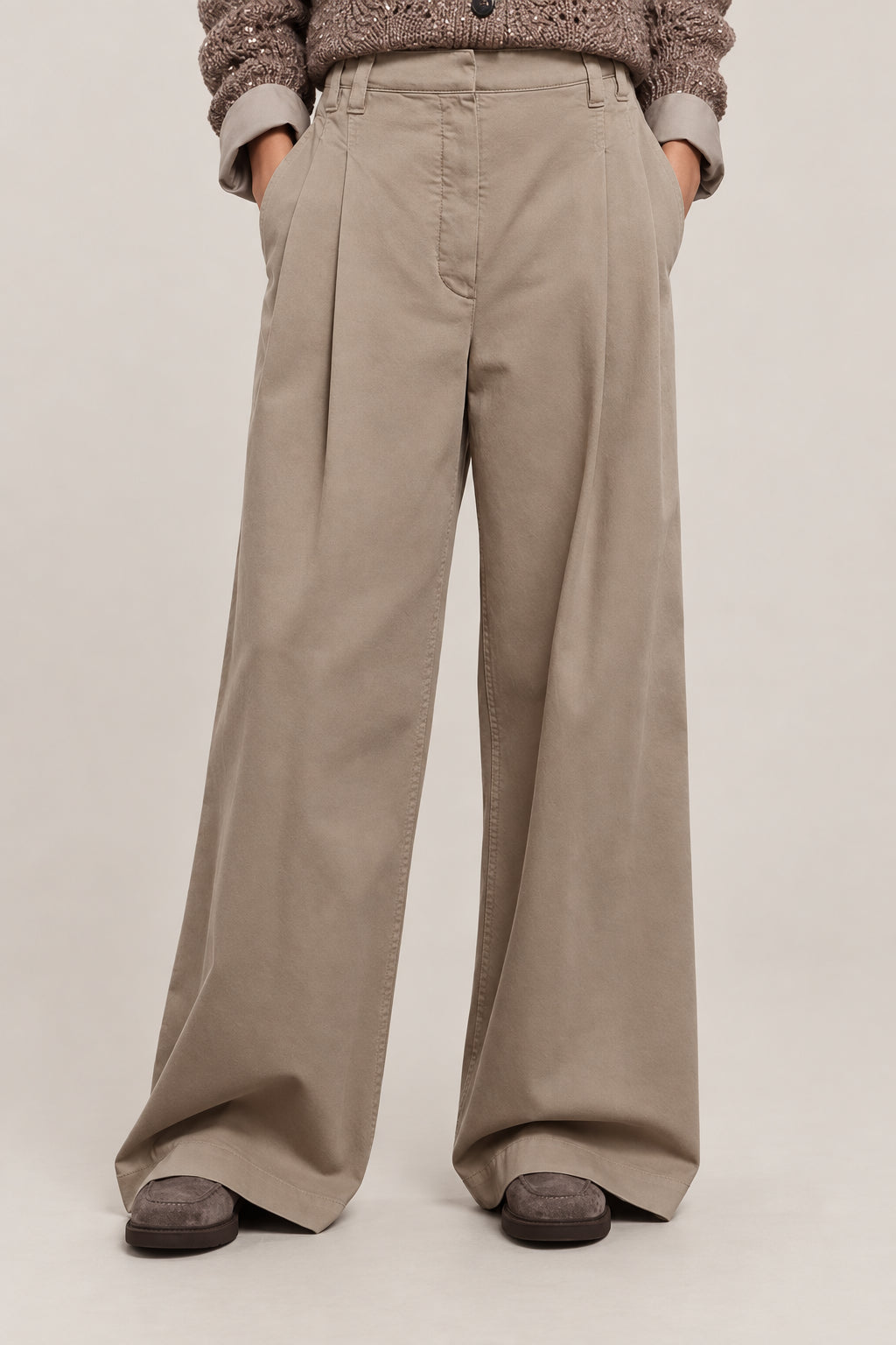 BRUNELLO CUCINELLI WOMEN'S MOU COTTON PLEATED WIDE LEG PANTS