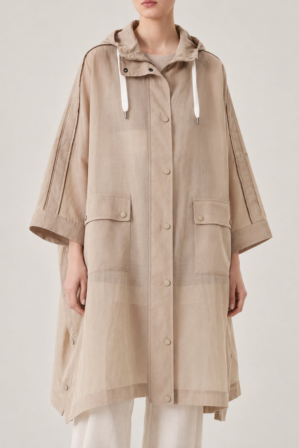 BRUNELLO CUCINELLI WOMEN'S MEDIUM BROWN OVERSIZED HOODED COAT