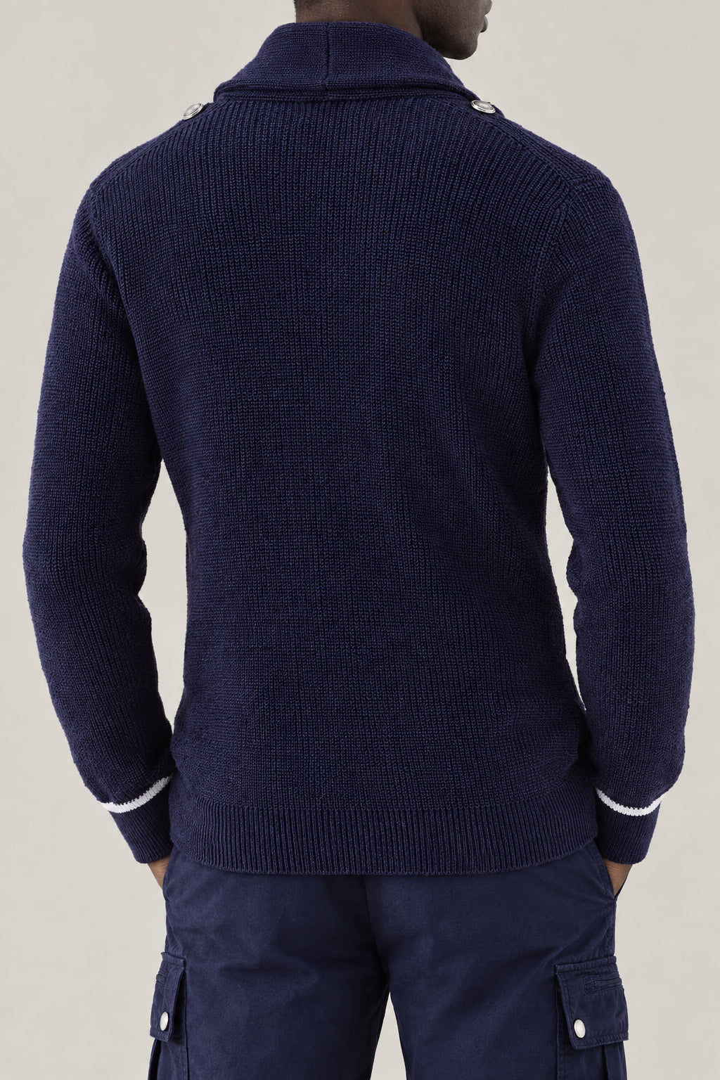 BRUNELLO CUCINELLI MEN'S NAVY DOUBLE-BREASTED SHAWL CARDIGAN