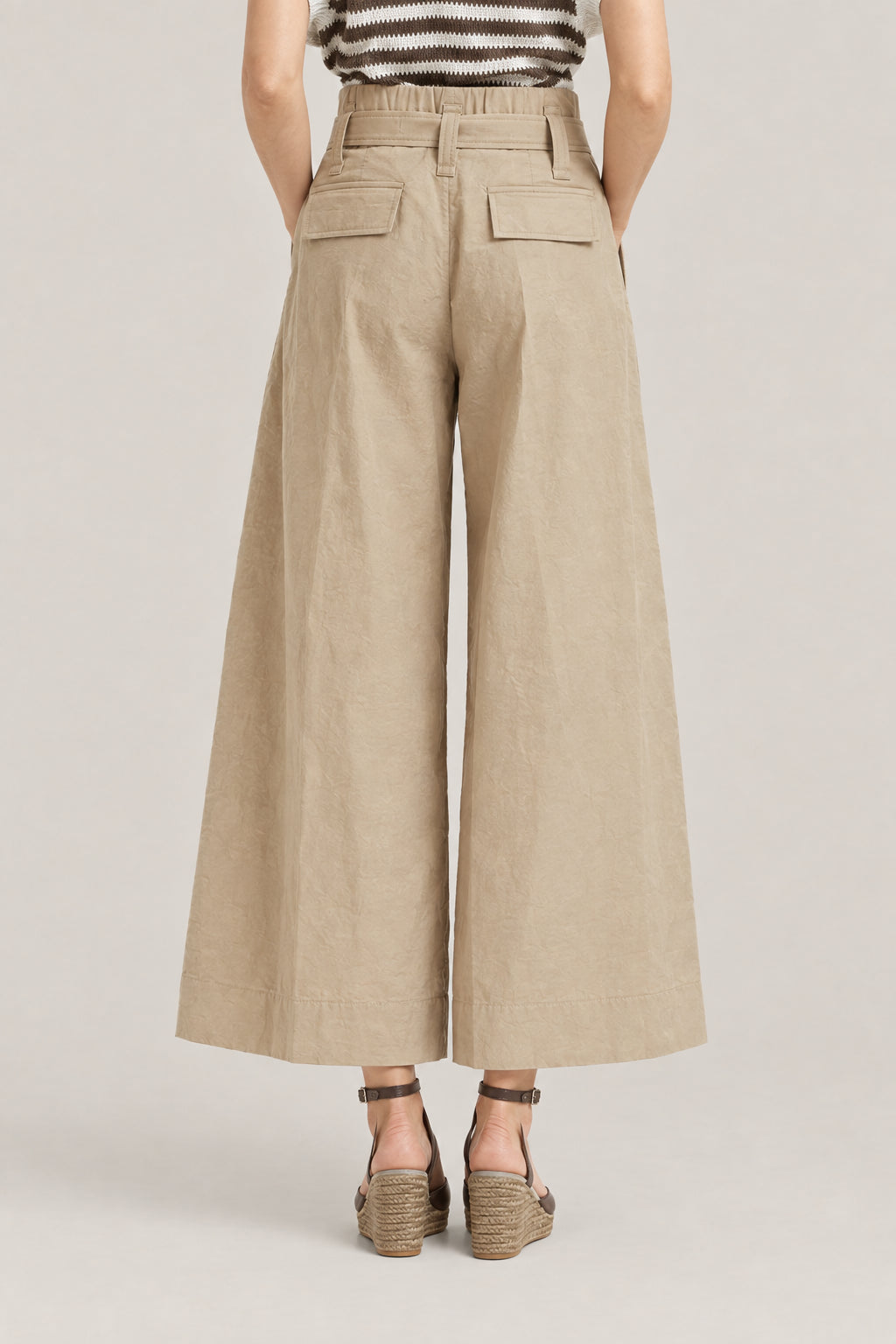 BRUNELLO CUCINELLI WOMEN'S BEIGE WIDE LEG BELTED TROUSERS