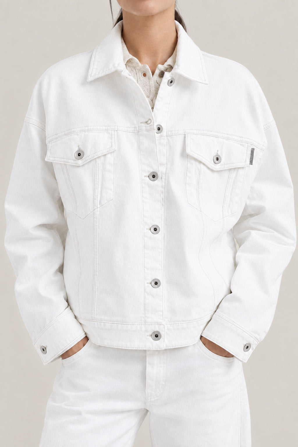 BRUNELLO CUCINELLI WOMEN'S OFF WHITE BOXY DENIM JACKET