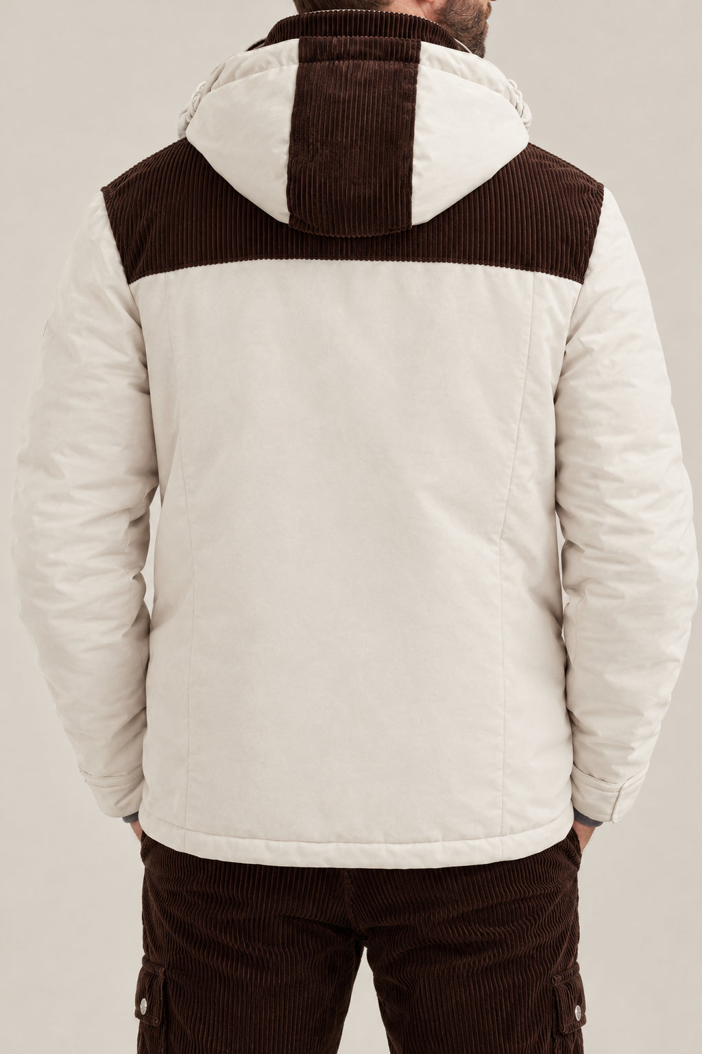 BRUNELLO CUCINELLI MEN'S OFF WHITE AND BROWN COLORBLOCK JACKET
