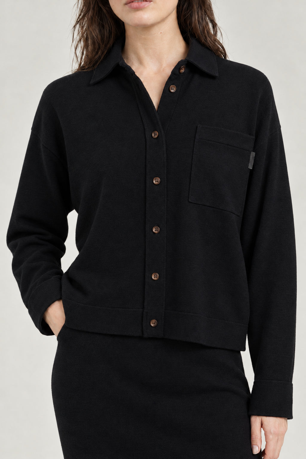 BRUNELLO CUCINELLI WOMEN'S BLACK WOOL BUTTON FRONT SWEATER