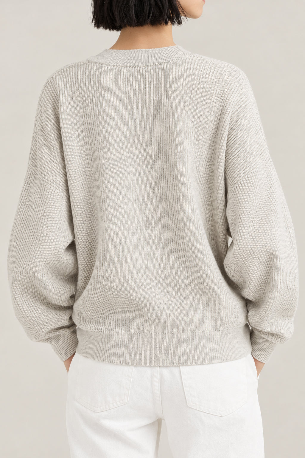 BRUNELLO CUCINELLI WOMEN'S ICE WHITE RIBBED V NECK SWEATER