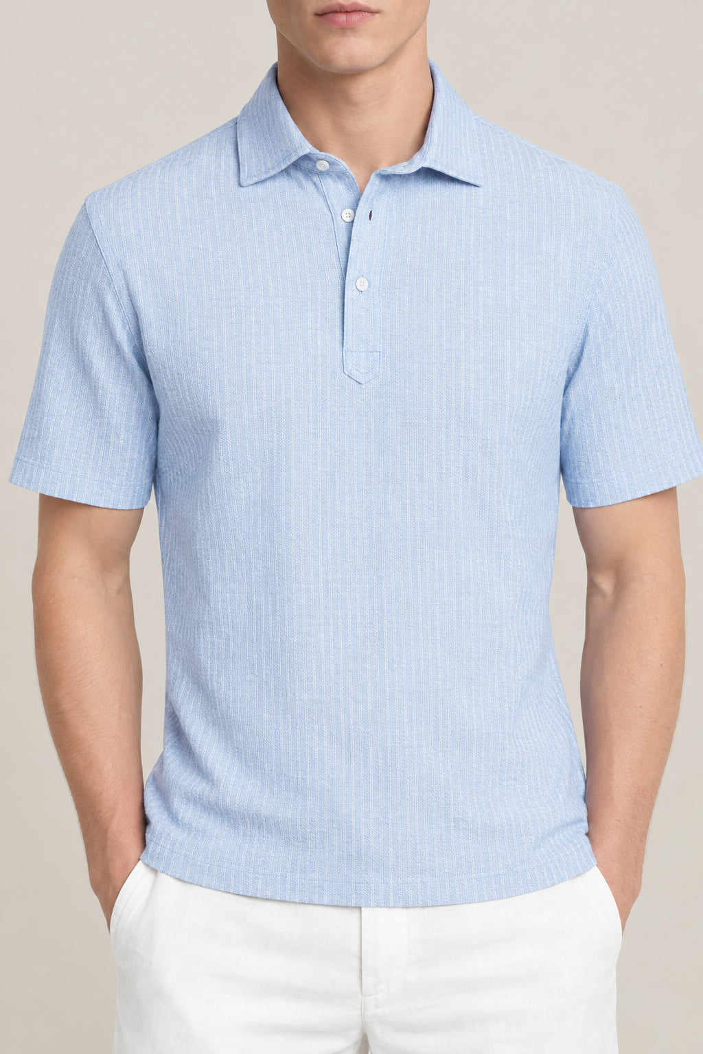 BRUNELLO CUCINELLI MEN'S CELESTE COTTON SILK SHORT SLEEVE SHIRT