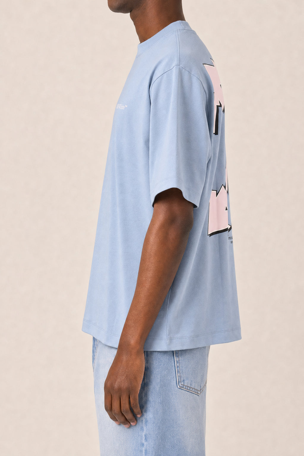 OFF-WHITE MEN'S FADED DENIM COTTON SHORT SLEEVE SHIRT
