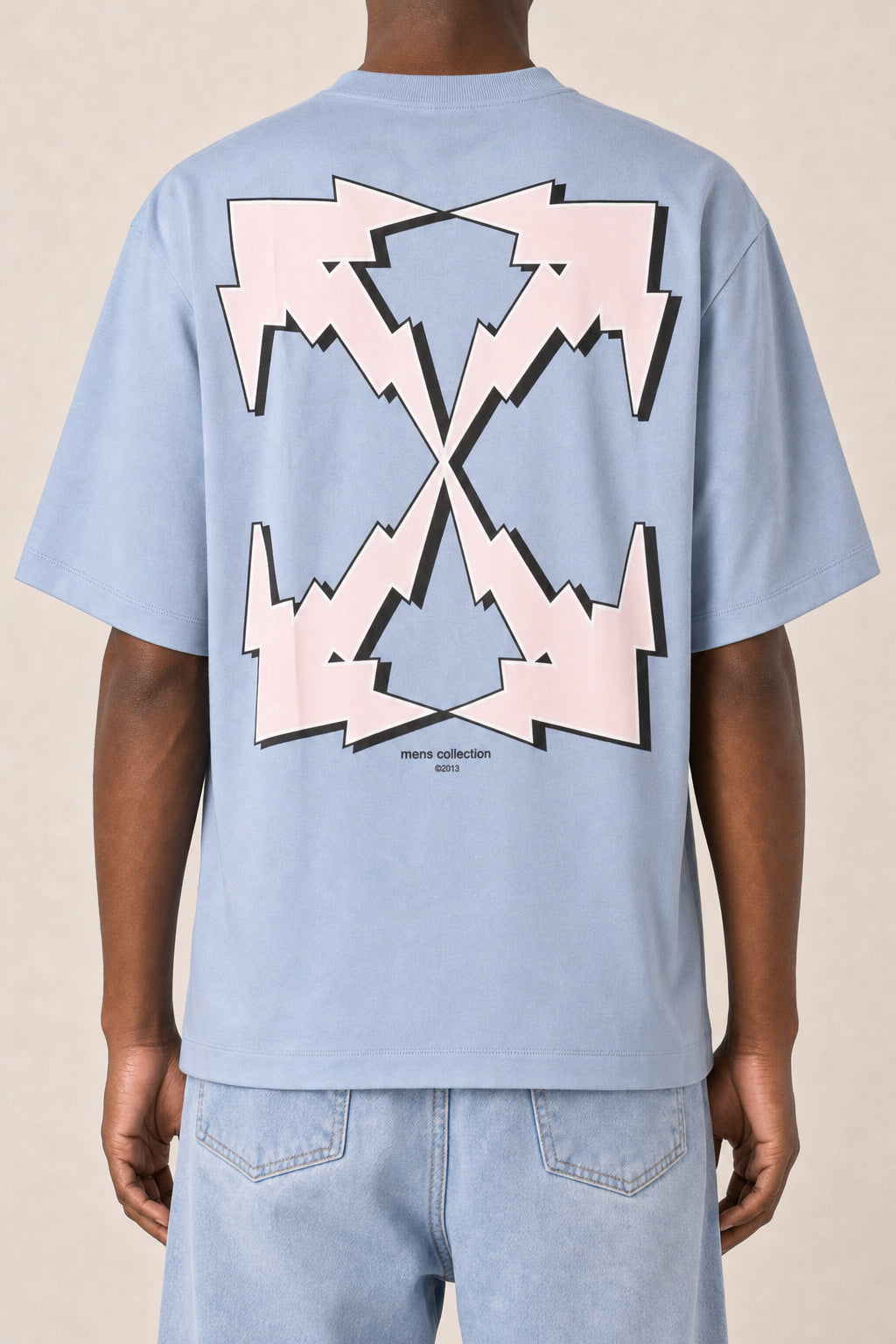 OFF-WHITE MEN'S FADED DENIM COTTON SHORT SLEEVE SHIRT