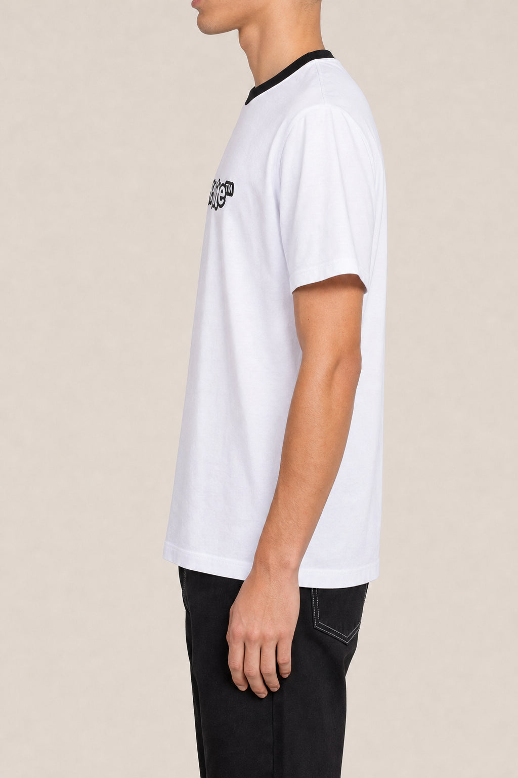 OFF-WHITE MEN'S WHITE COTTON SLIM FIT RINGER SHIRT
