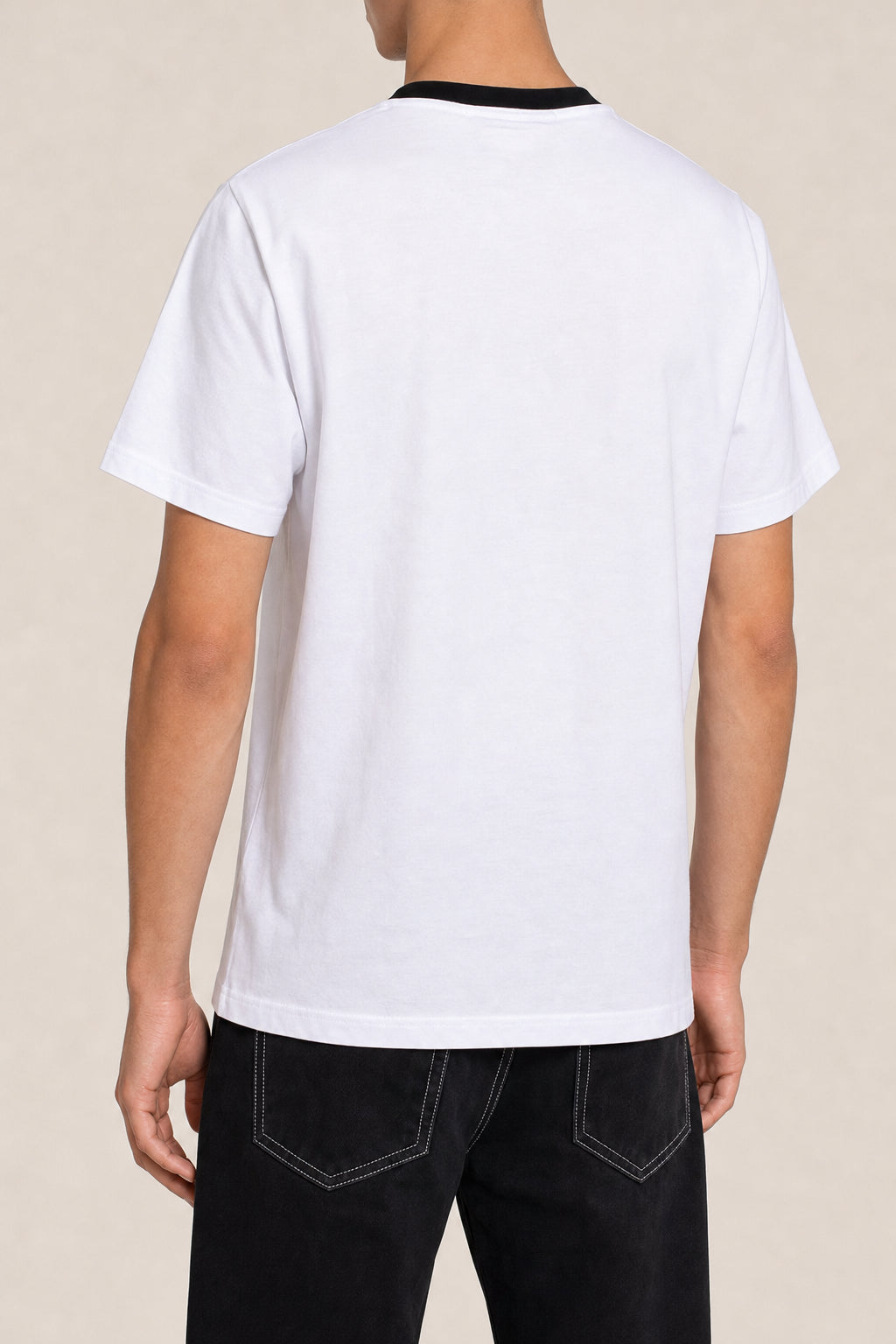 OFF-WHITE MEN'S WHITE COTTON SLIM FIT RINGER SHIRT
