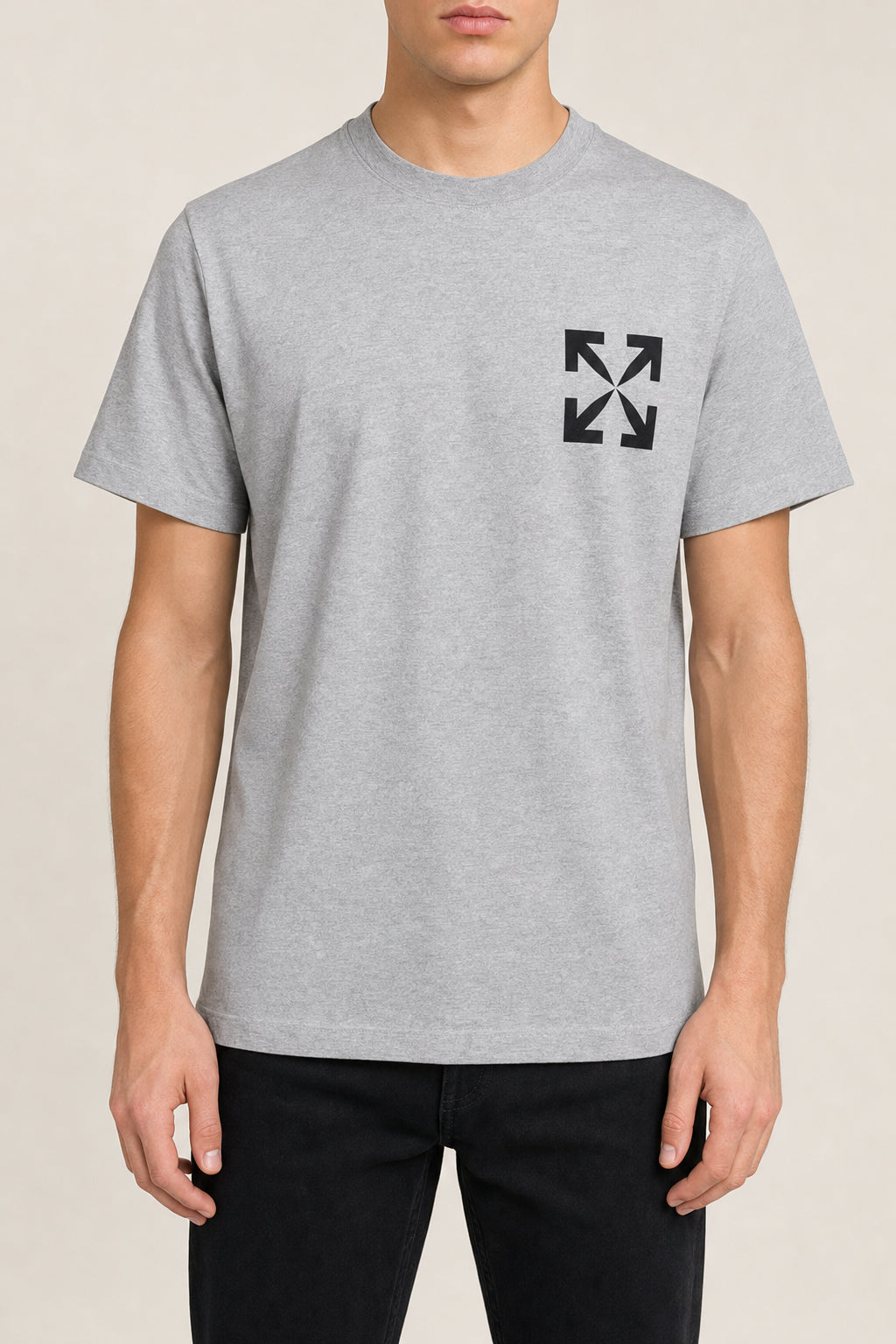 OFF-WHITE MEN'S HEATHER GREY COTTON SHORT SLEEVE SHIRT