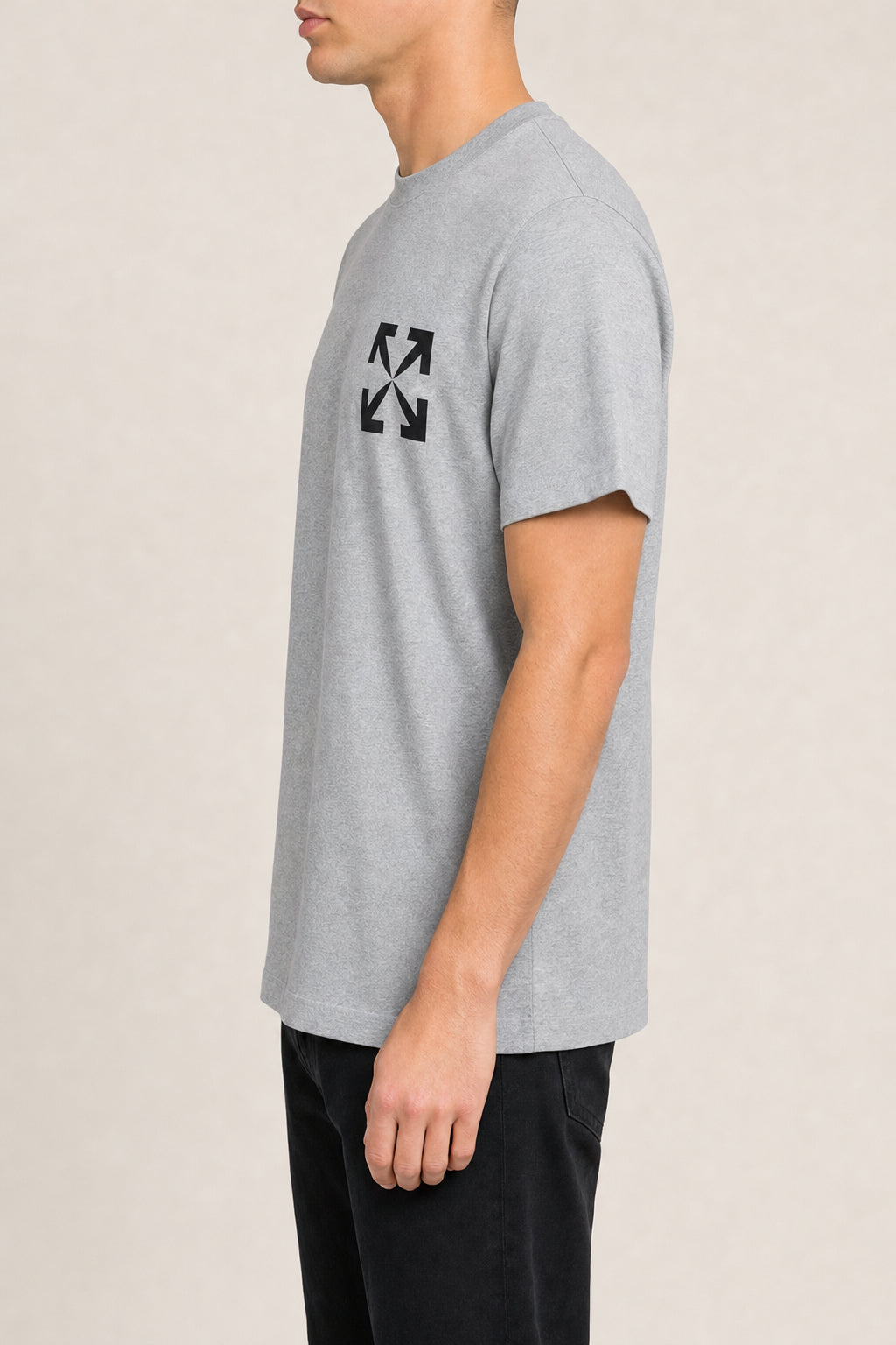 OFF-WHITE MEN'S HEATHER GREY COTTON SHORT SLEEVE SHIRT