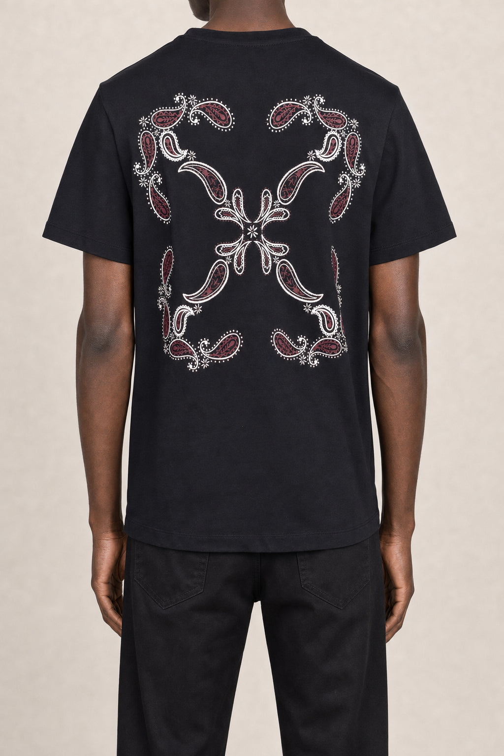 OFF-WHITE MEN'S BLACK COTTON SHORT SLEEVE CREWNECK SHIRT