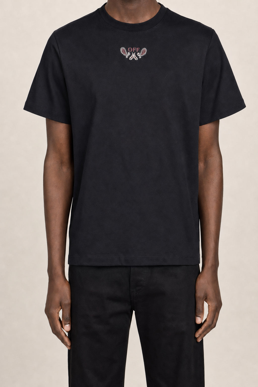 OFF-WHITE MEN'S BLACK COTTON SHORT SLEEVE CREWNECK SHIRT