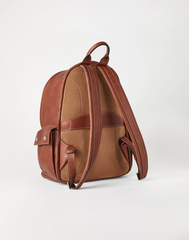 BRUNELLO CUCINELLI MEN'S COPPER LEATHER BACKPACK