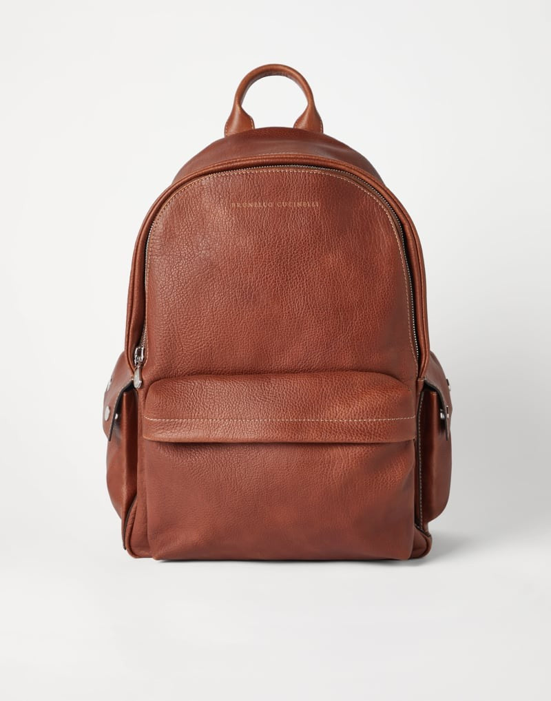 BRUNELLO CUCINELLI MEN'S COPPER LEATHER BACKPACK