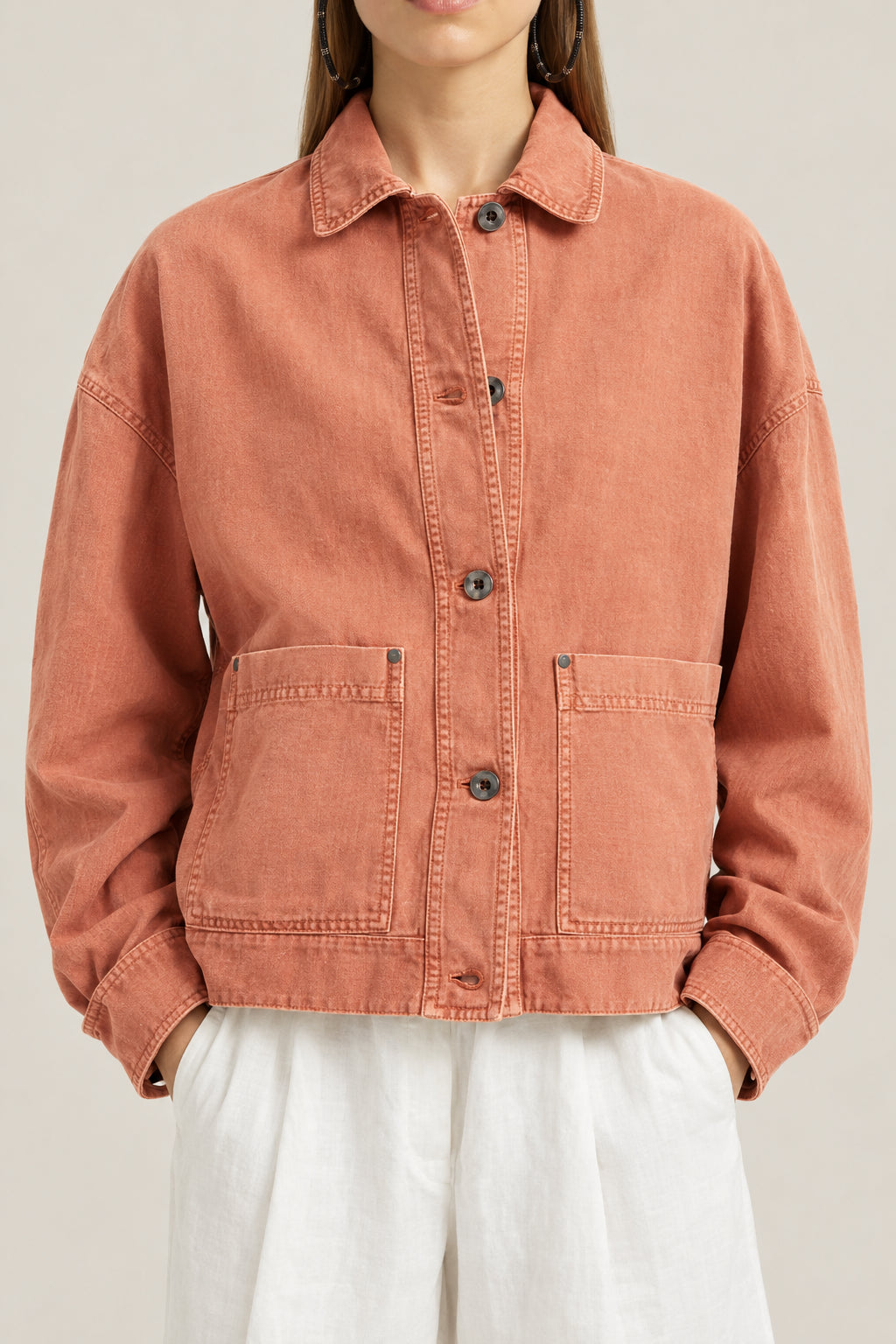 BRUNELLO CUCINELLI WOMEN'S RUST OVERSIZED COTTON JACKET