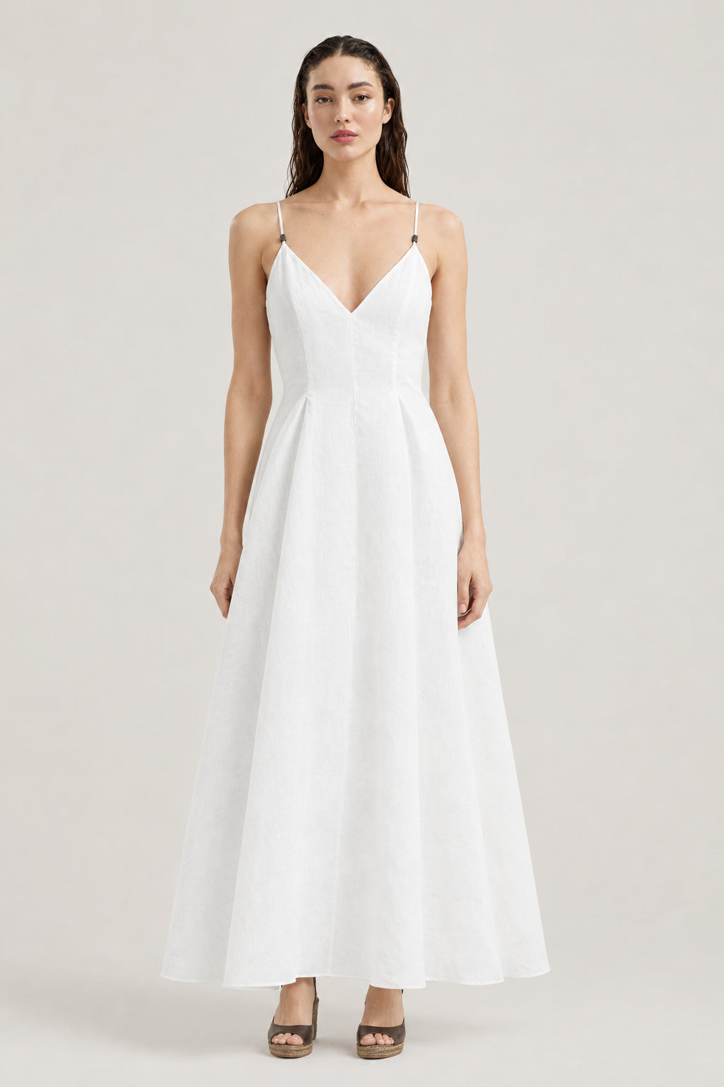 BRUNELLO CUCINELLI WOMEN'S WHITE V NECK MAXI DRESS