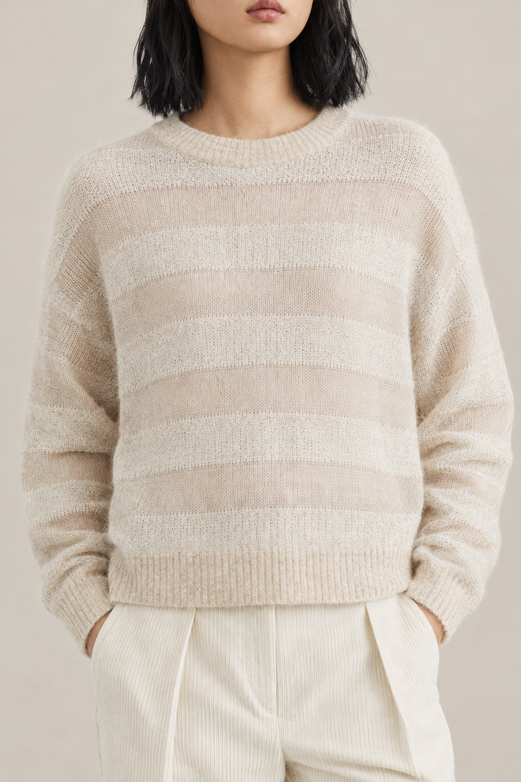 BRUNELLO CUCINELLI WOMEN'S SEASHELL WOOL MOHAIR STRIPED SWEATER