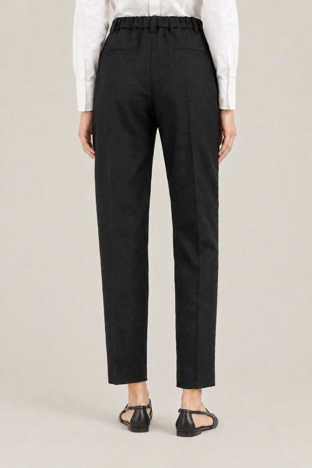 BRUNELLO CUCINELLI WOMEN'S BLACK WOOL TAPERED TROUSERS