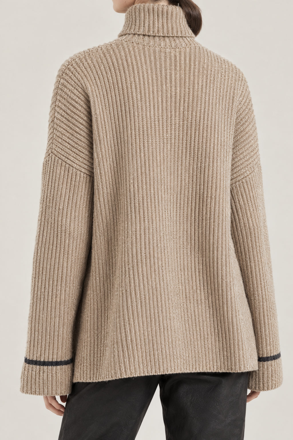 BRUNELLO CUCINELLI WOMEN'S BEIGE RIBBED TURTLENECK SWEATER