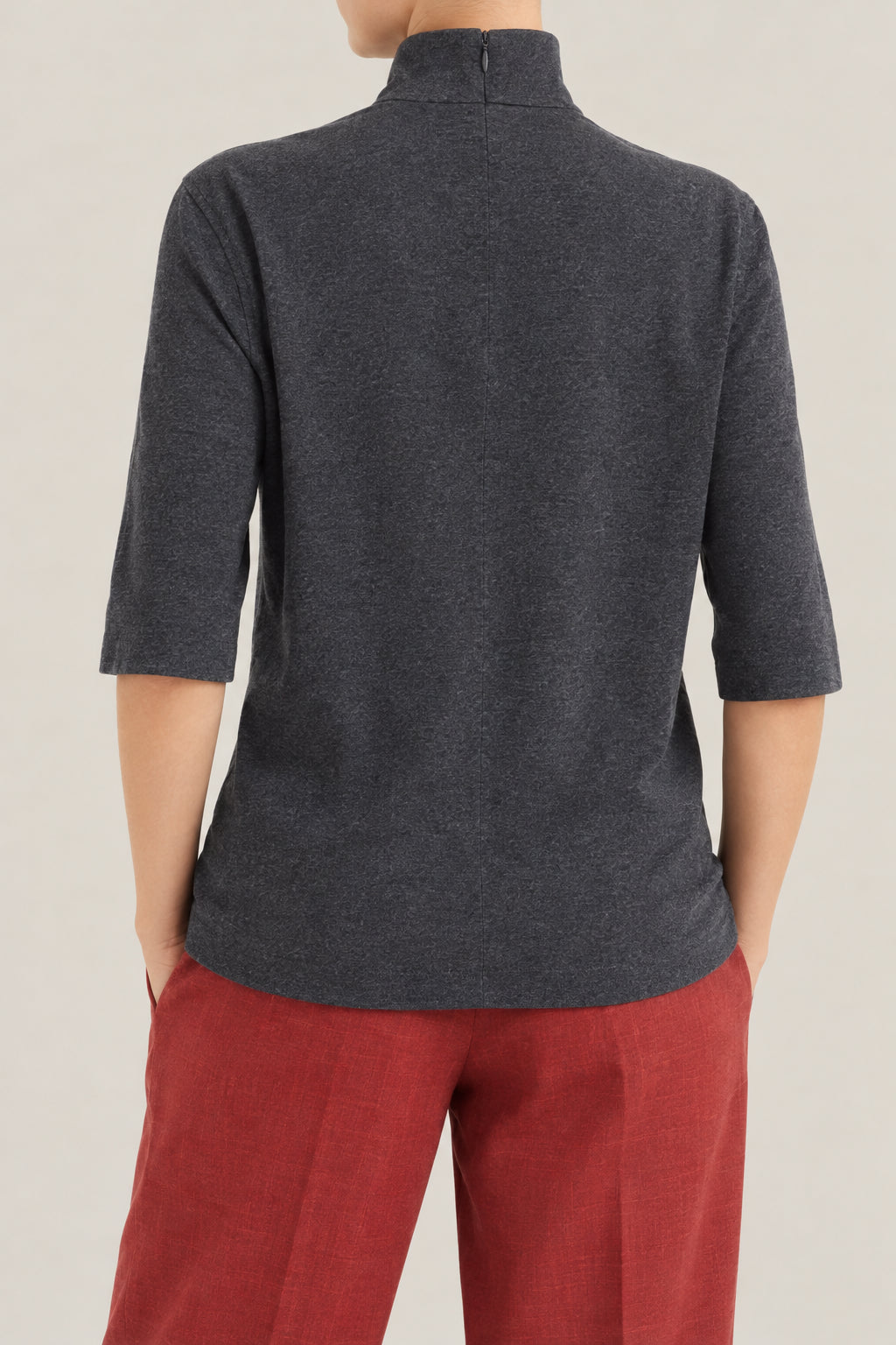 BRUNELLO CUCINELLI WOMEN'S CHARCOAL STRIPED MOCK NECK SHIRT