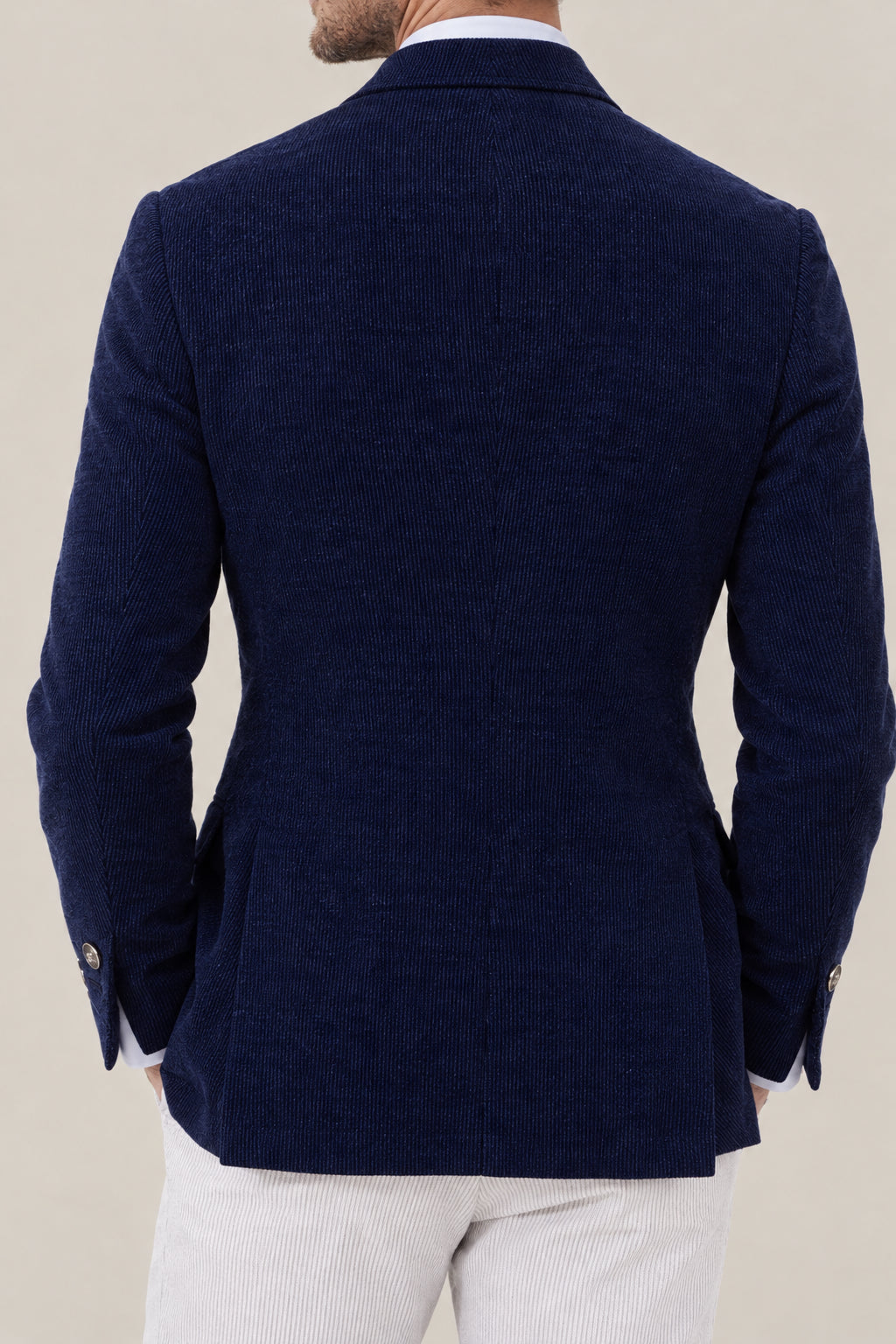 BRUNELLO CUCINELLI MEN'S SAPPHIRE WOOL SILK DOUBLE BREASTED BLAZER