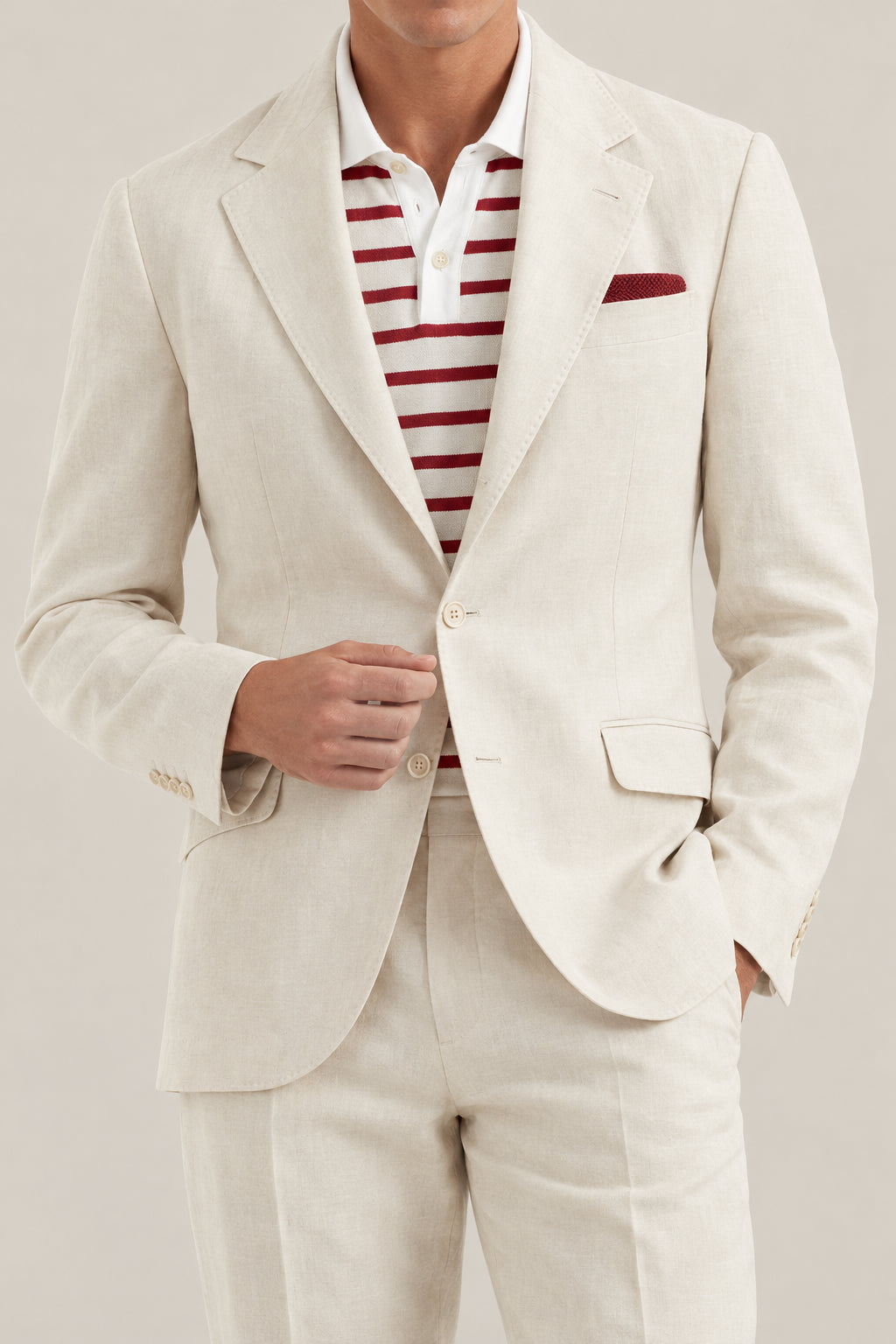 BRUNELLO CUCINELLI MEN'S SHELL LINEN TWO BUTTON SUIT