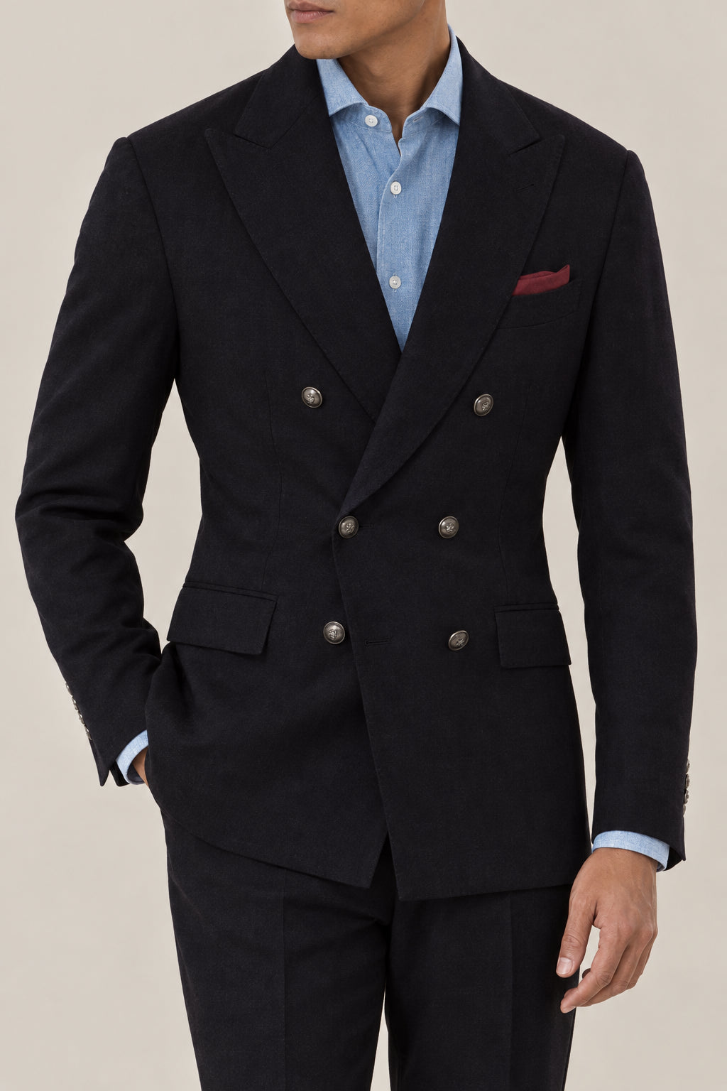 BRUNELLO CUCINELLI MEN'S BLACK WOOL DOUBLE BREASTED SUIT