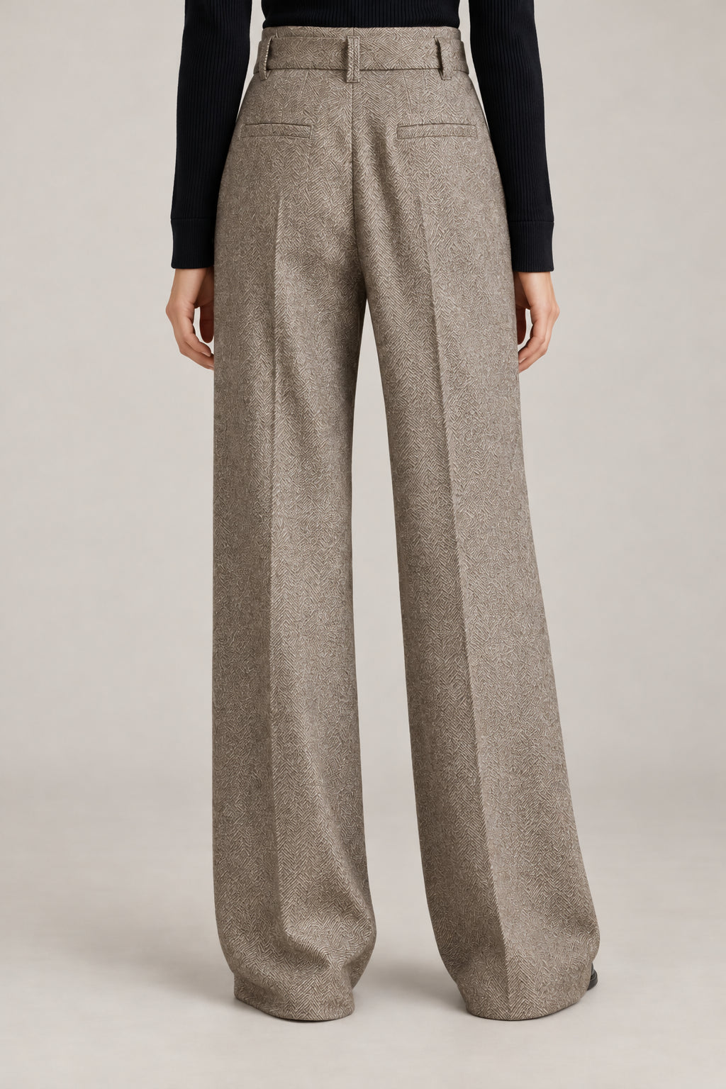 BRUNELLO CUCINELLI WOMEN'S BROWN WOOL BLEND WIDE LEG TROUSERS