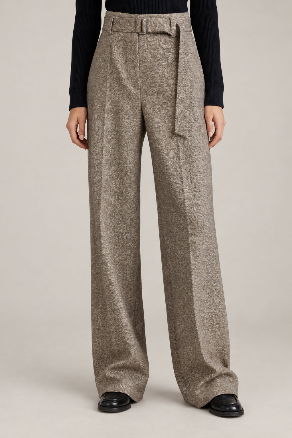 BRUNELLO CUCINELLI WOMEN'S BROWN WOOL BLEND WIDE LEG TROUSERS