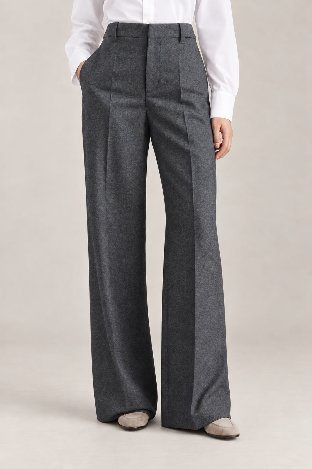 BRUNELLO CUCINELLI WOMEN'S DARK GREY WOOL WIDE LEG TROUSERS