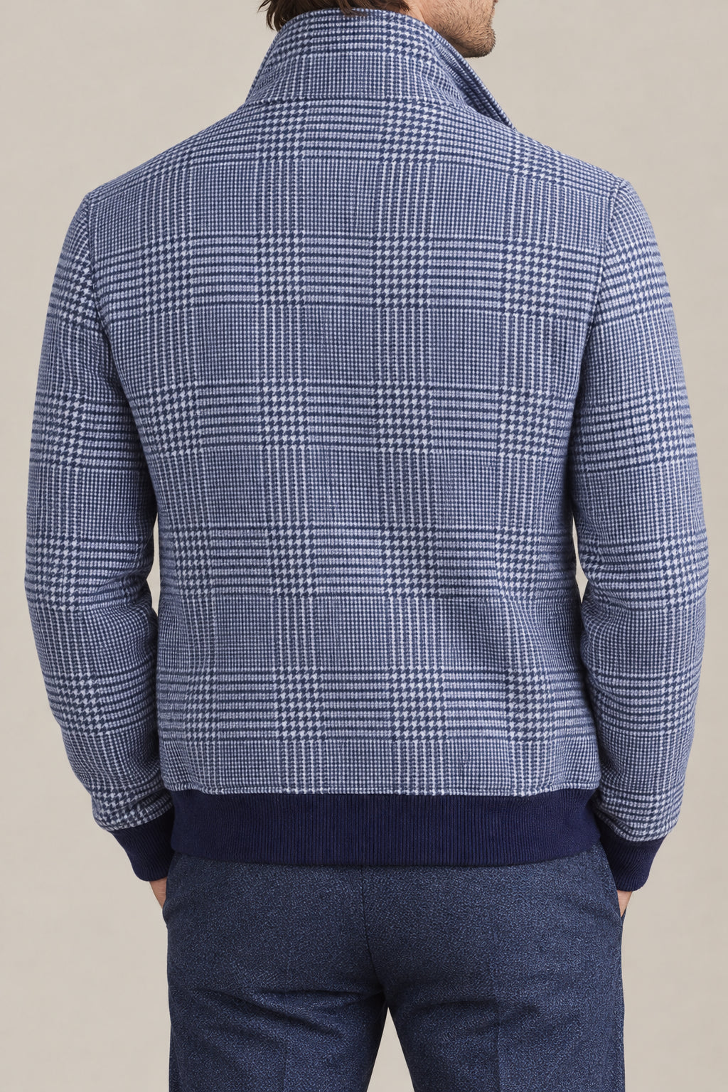 BRUNELLO CUCINELLI MEN'S INDIGO BLUE WOOL BLEND CHECKED JACKET