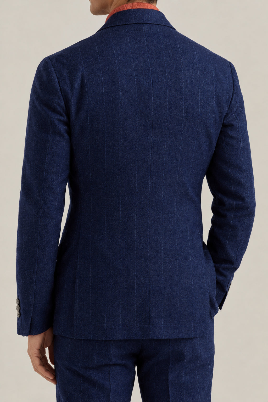 BRUNELLO CUCINELLI MEN'S COLORFUL BLUE WOOL PINSTRIPE BLAZER