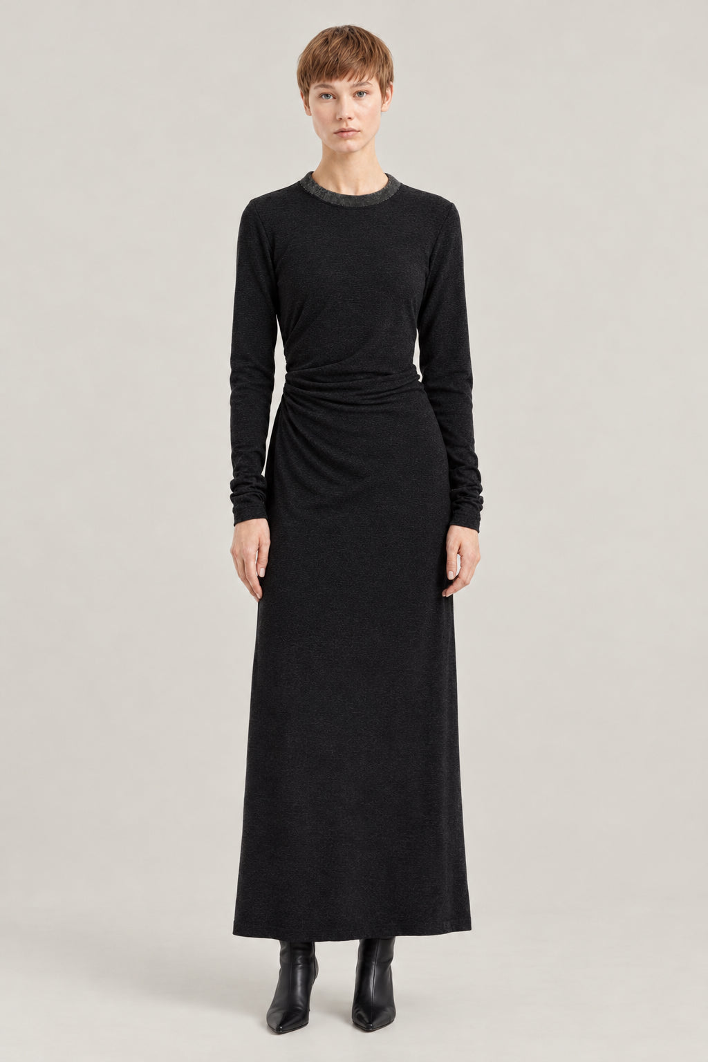BRUNELLO CUCINELLI WOMEN'S MINE BLACK WOOL BLEND LONG SLEEVE DRESS