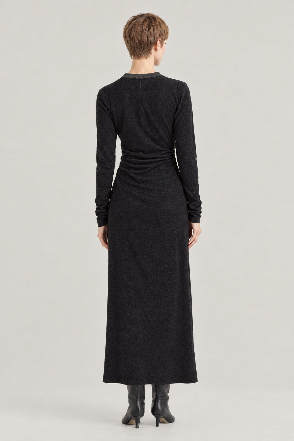BRUNELLO CUCINELLI WOMEN'S MINE BLACK WOOL BLEND LONG SLEEVE DRESS