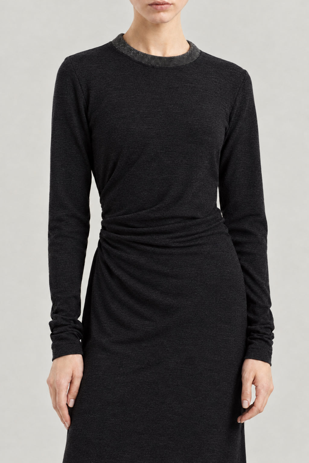 BRUNELLO CUCINELLI WOMEN'S MINE BLACK WOOL BLEND LONG SLEEVE DRESS