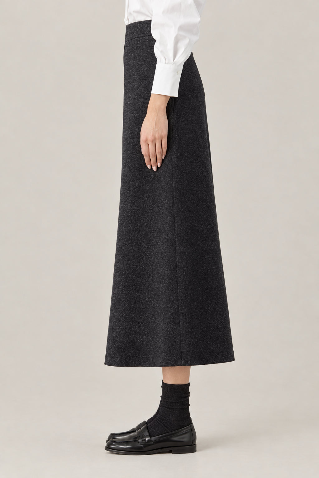 BRUNELLO CUCINELLI WOMEN'S DARK GREY WOOL MIDI SKIRT